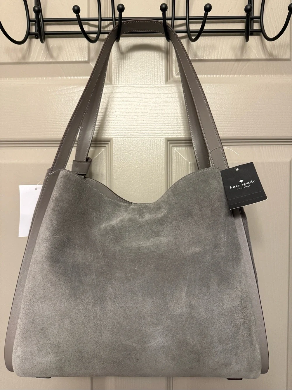 kate spade Grey Leather Shoulder Tote with Knot Accent - NWT